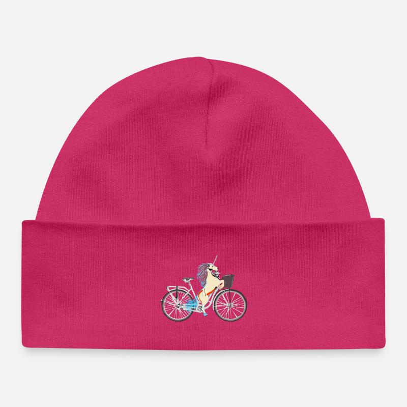 Licorne à vélo - Bonnet bébé bio - hot pink