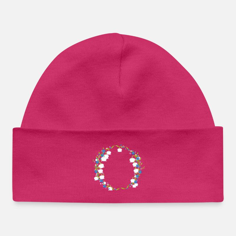 Couronne de muguet, lilas & forget-me-not - Bonnet bébé bio - hot pink