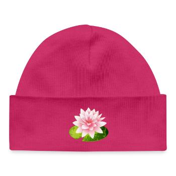 leuchtende Seerose mit grünem Seerosenblatt - Baby Organic Mütze - hot Pink - Vorne