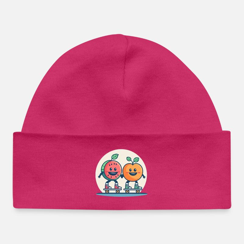 Roller skateboard du fun et des fruits - Bonnet bébé bio - hot pink