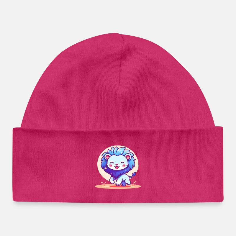 Petit lion bleu - Bonnet bébé bio - hot pink