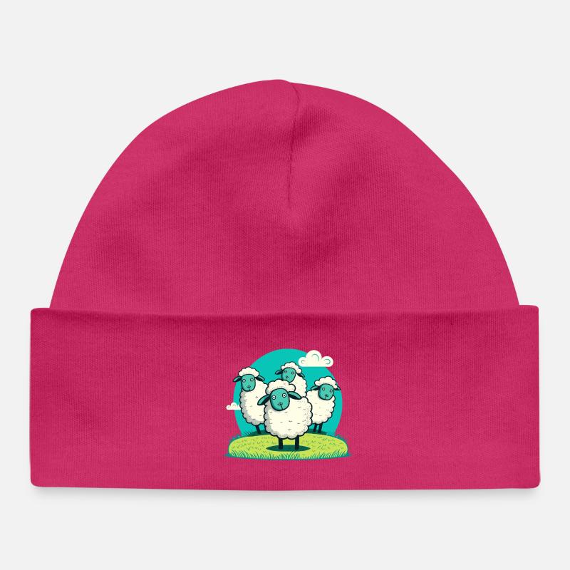 Rond d’agneau de dessin animé sur herbe - Bonnet bébé bio - hot pink