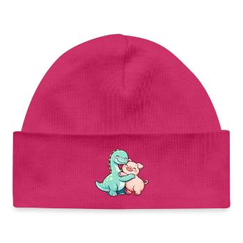 Cute Brontosaurus & Pig - Baby Organic Beanie - hot pink - Front