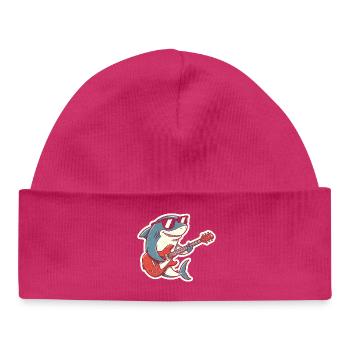 Shark Rock Guitarist Sticker - Baby Organic Beanie - hot pink - Front
