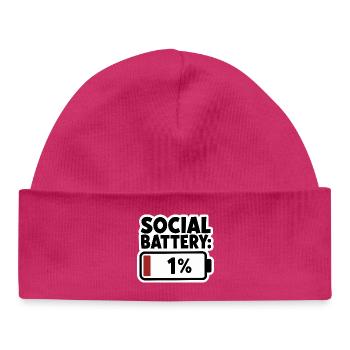 Social Battery 1 percent Low Energy Introvert - Baby Organic Beanie - hot pink - Front