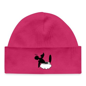 little angel sits on the clouds. Toilet - Baby Organic Beanie - hot pink - Front