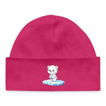Polar bear on ice floe global warming - Baby Organic Beanie - hot pink - Front