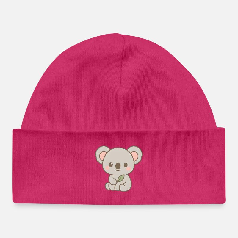 Mignon design d’ours koala avec des feuilles - Bonnet bébé bio - hot pink