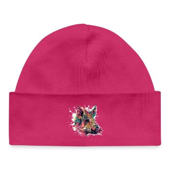 Explosion de couleur Portrait de sanglier - Bonnet bébé bio - hot pink - Devant