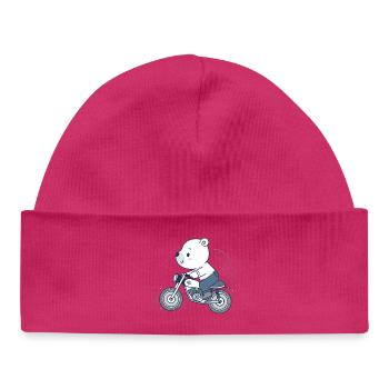 Ourson Motard Aventure - Bonnet bébé bio - hot pink - Devant