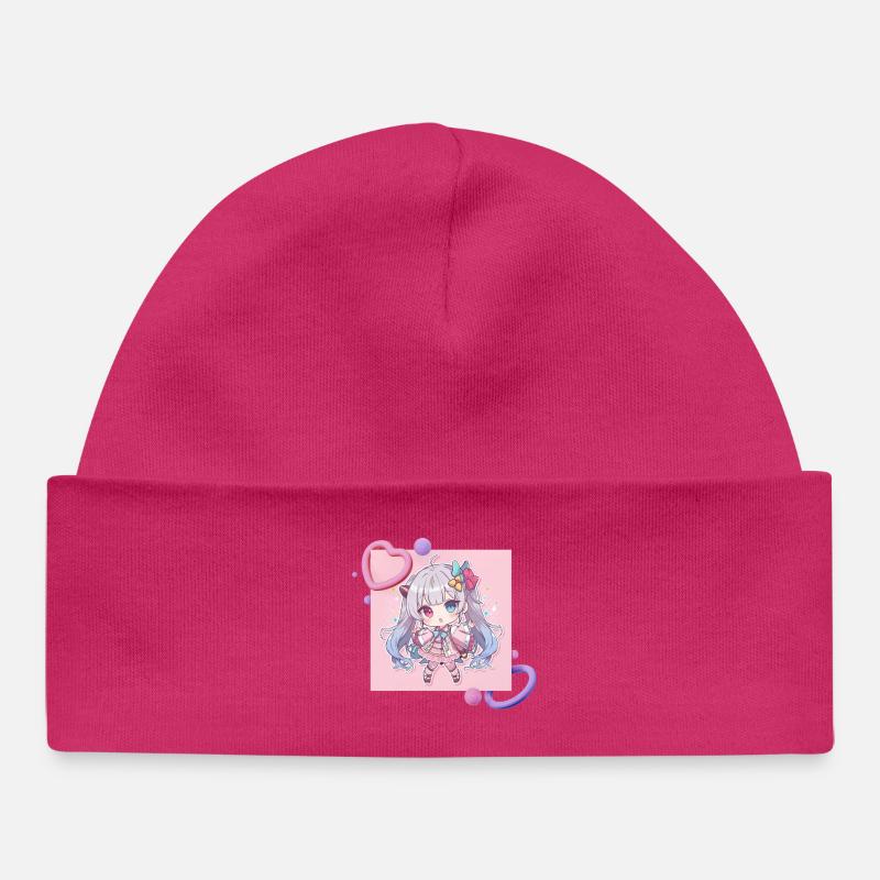 Pastel Chibi Heart Accent - Baby Organic Beanie - hot pink