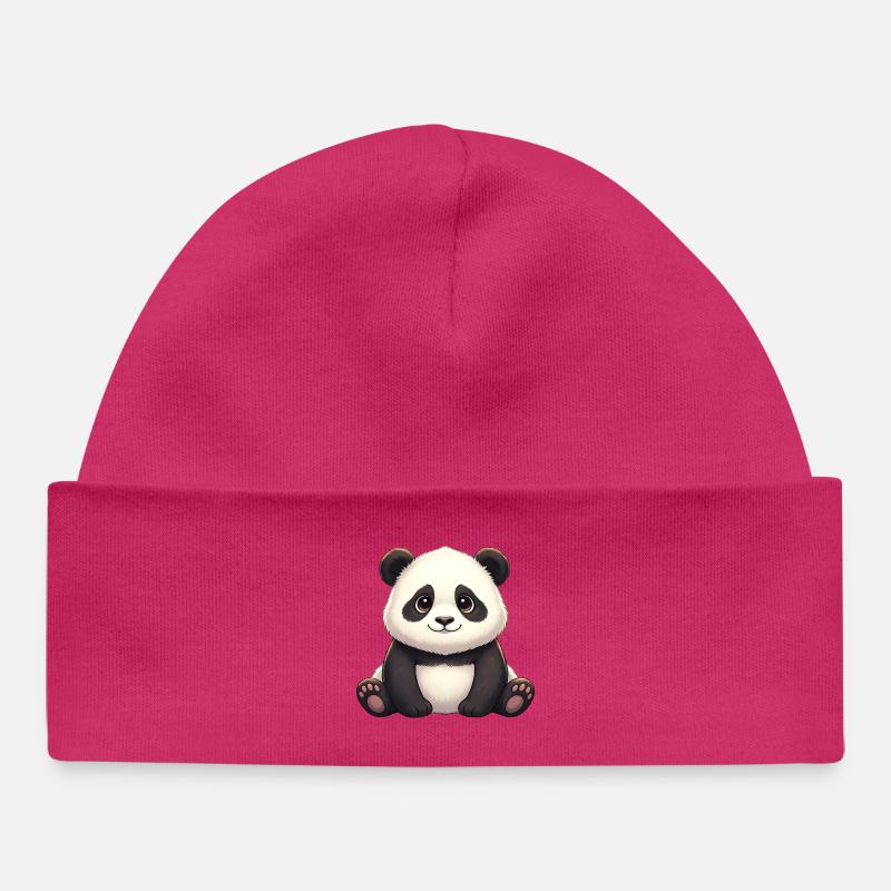 Peluche Souriante Panda - Bonnet bébé bio - hot pink