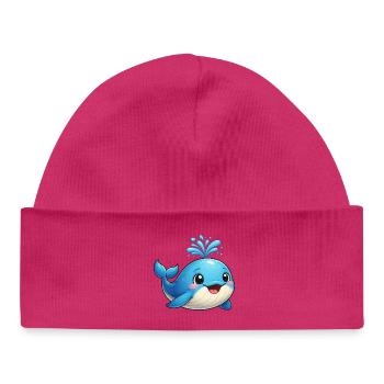 Petite baleine bleue avec des étincelles d’eau - Bonnet bébé bio - hot pink - Devant