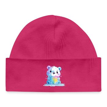 Cute polar bear with rainbow heart - Baby Organic Beanie - hot pink - Front