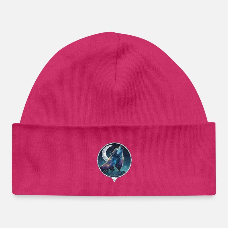 Loup de la nuit dans la mer d’étoiles - Bonnet bébé bio - hot pink