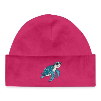 Tortue chic lunettes - Bonnet bébé bio - hot pink - Devant