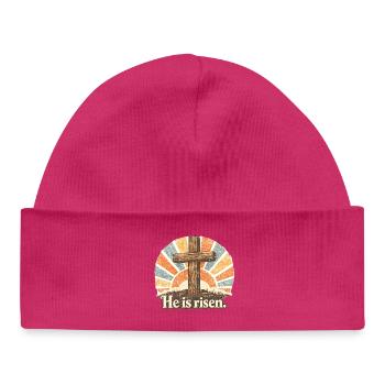 Crucifix He is Risen Vintage - Baby Organic Beanie - hot pink - Front
