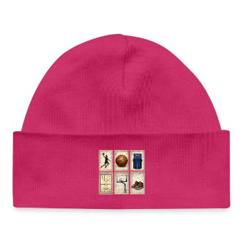 Vintage Basketball Stamps Collection - Baby Organic Beanie - hot pink - Front