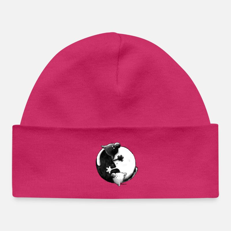 "Black and White" - Yin Yang - Chats - Bonnet bébé bio - hot pink