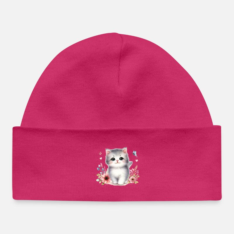 Cute Cat - Baby Organic Beanie - hot pink