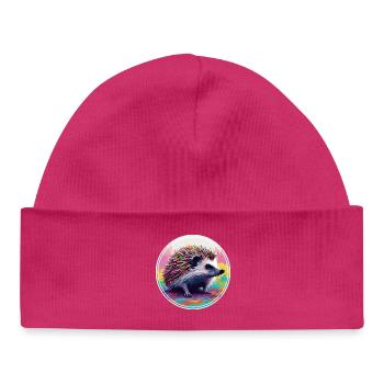Art numérique coloré - Hérisson - Bonnet bébé bio - hot pink - Devant