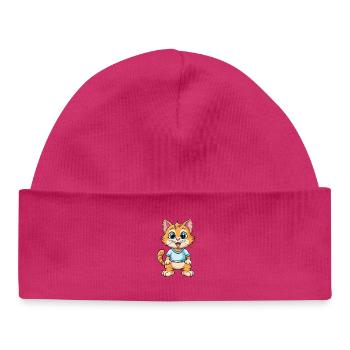 Kitten Cute Cartoon Character Kawaii Clipart - Baby Organic Beanie - hot pink - Front