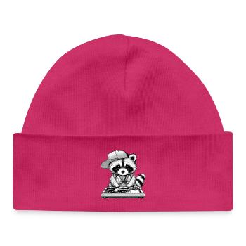 motif de raton laveur cool en tant que DJ avec des écouteurs - Bonnet bébé bio - hot pink - Devant