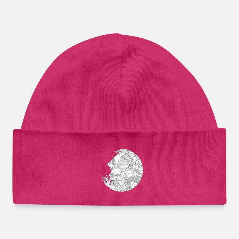 Poissons océan dessin noir et blanc - Bonnet bébé bio - hot pink