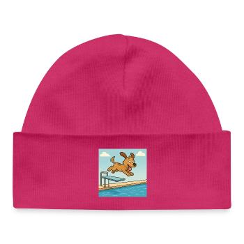 Playful dog jumping into the water - Baby Organic Beanie - hot pink - Front