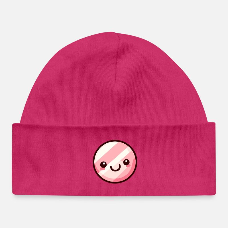 Conception de visage de guimauve rose kawaii - Bonnet bébé bio - hot pink