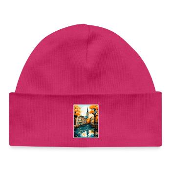 Gouda, paysage urbain de voyage vintage aux Pays-Bas - Bonnet bébé bio - hot pink - Devant