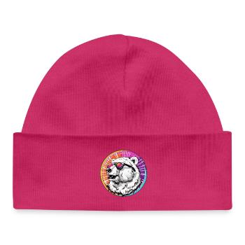 Bär mit Sonnenbrille im Neon-Design - Baby Organic Mütze - hot Pink - Vorne