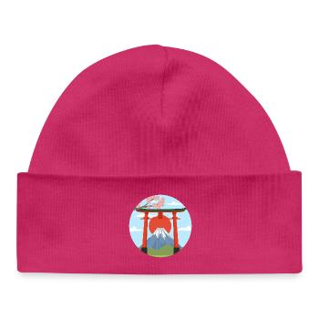 Mount Fuji and Torii Print - Baby Organic Beanie - hot pink - Front