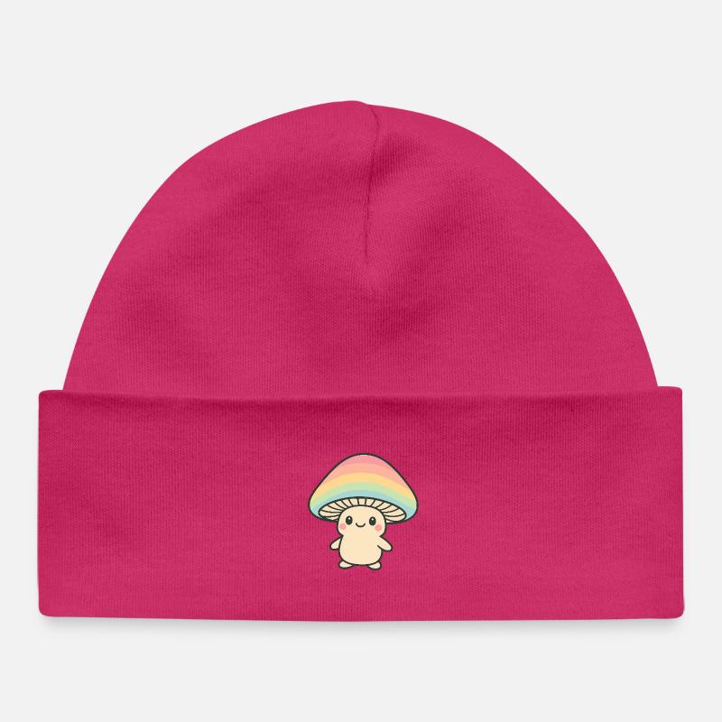 Champignon avec chapeau arc-en-ciel - Bonnet bébé bio - hot pink