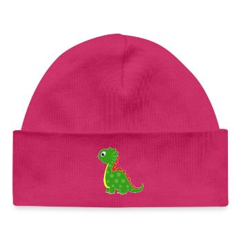 Green dino with bright dots - Baby Organic Beanie - hot pink - Front