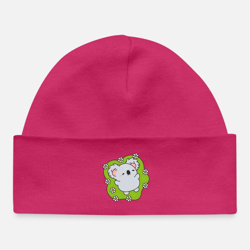 Koala fleuri rêveur - Bonnet bébé bio - hot pink