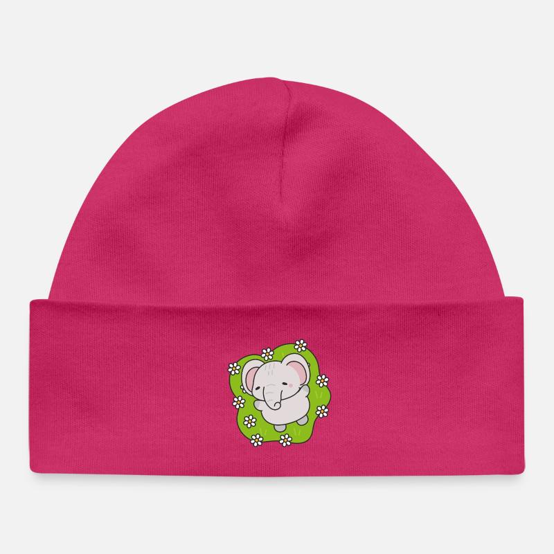 Éléphant Mignon aux Fleurs - Bonnet bébé bio - hot pink