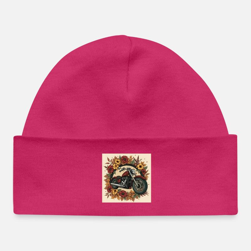 Roue de fleurs d’impression en bloc - Bonnet bébé bio - hot pink