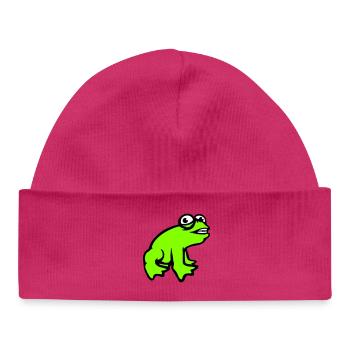 Frosch grinst cool lustig Comic verrückte Kröte - Baby Organic Mütze - hot Pink - Vorne