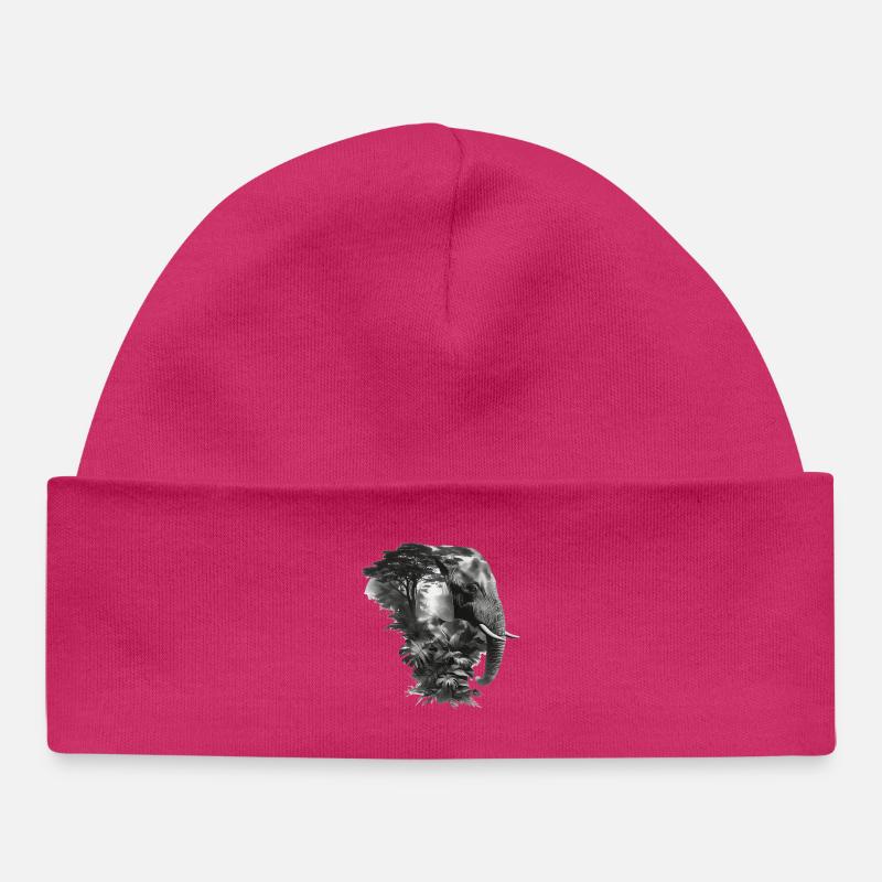 Éléphant Jungle Silhouette Double - Bonnet bébé bio - hot pink