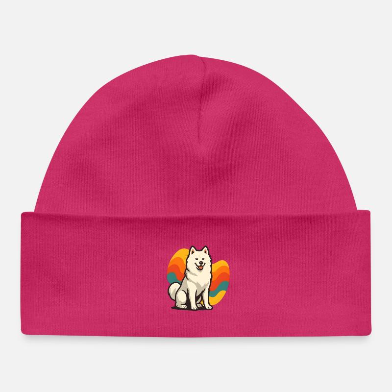 Chien Samoyède Prisme Retro Wave - Bonnet bébé bio - hot pink
