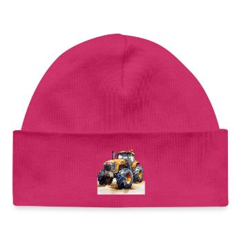 Gelber Power-Traktor Offroad-Action - Baby Organic Mütze - hot Pink - Vorne