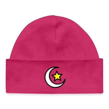 Mondsichel & Stern | Islamisches Symbol Line Art - Baby Organic Mütze - hot Pink - Vorne