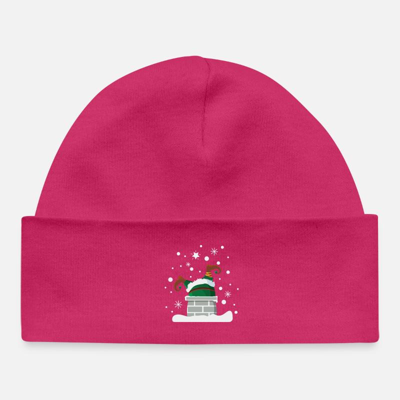 Lutin dans la cheminée humour de Noël - Bonnet bébé bio - hot pink