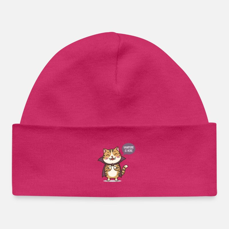 Sourire de chaton et vampire - Bonnet bébé bio - hot pink