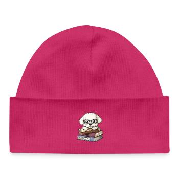 Cute Bichon Frise Dog Reading Book with Glasses - Baby Organic Beanie - hot pink - Front