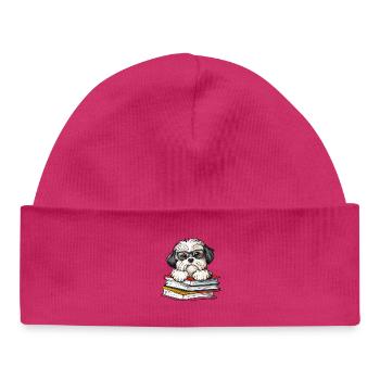 Cute Havanese Dog Reading Book with Glasses - Baby Organic Beanie - hot pink - Front