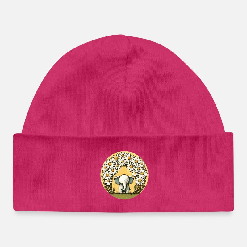 Elefant im Gänseblümchen-Ring - Baby Organic Mütze - hot Pink
