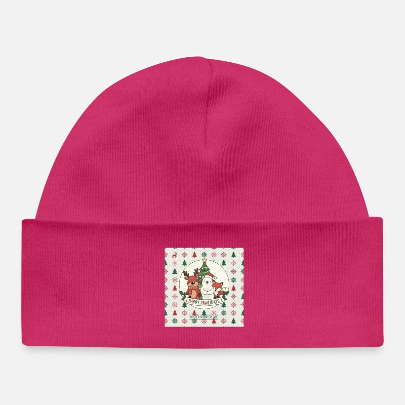 Joyeux Pawlidays à la faune hivernale - Bonnet bébé bio - hot pink