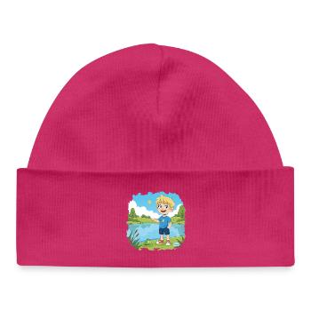 Bouno the Little Adventurer at the Lake - Children's Comic - Baby Organic Beanie - hot pink - Front